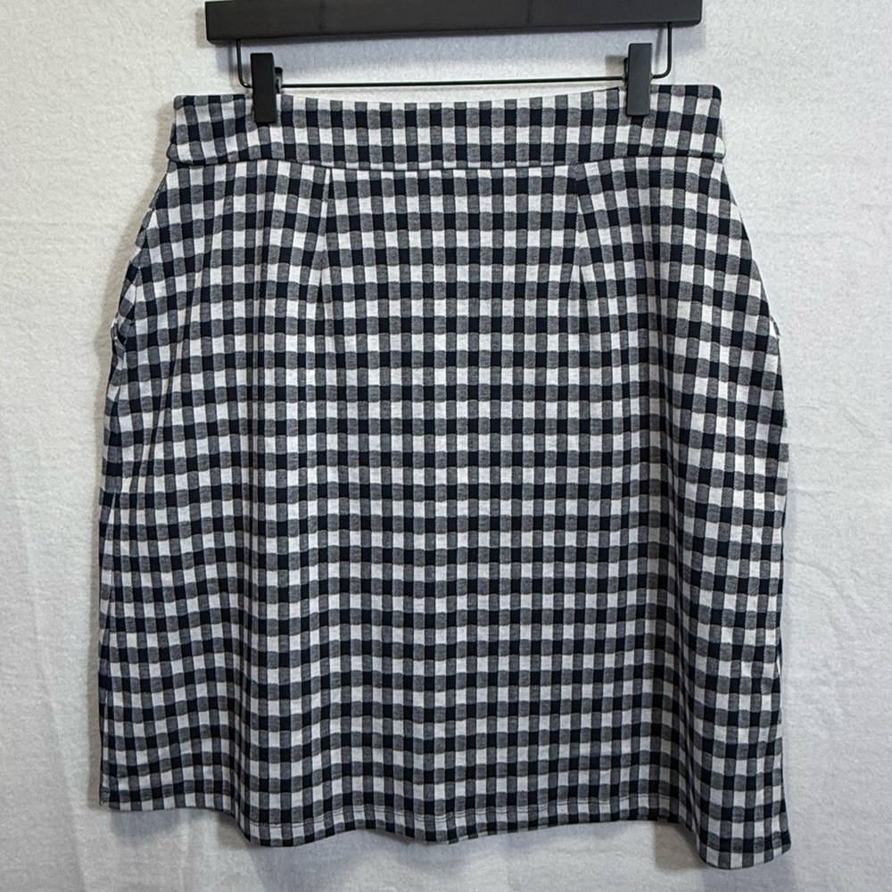 DownEast Women's Isabella Navy Gingham Button Down Pencil Skirt Size L Stretch - Picture 2 of 10